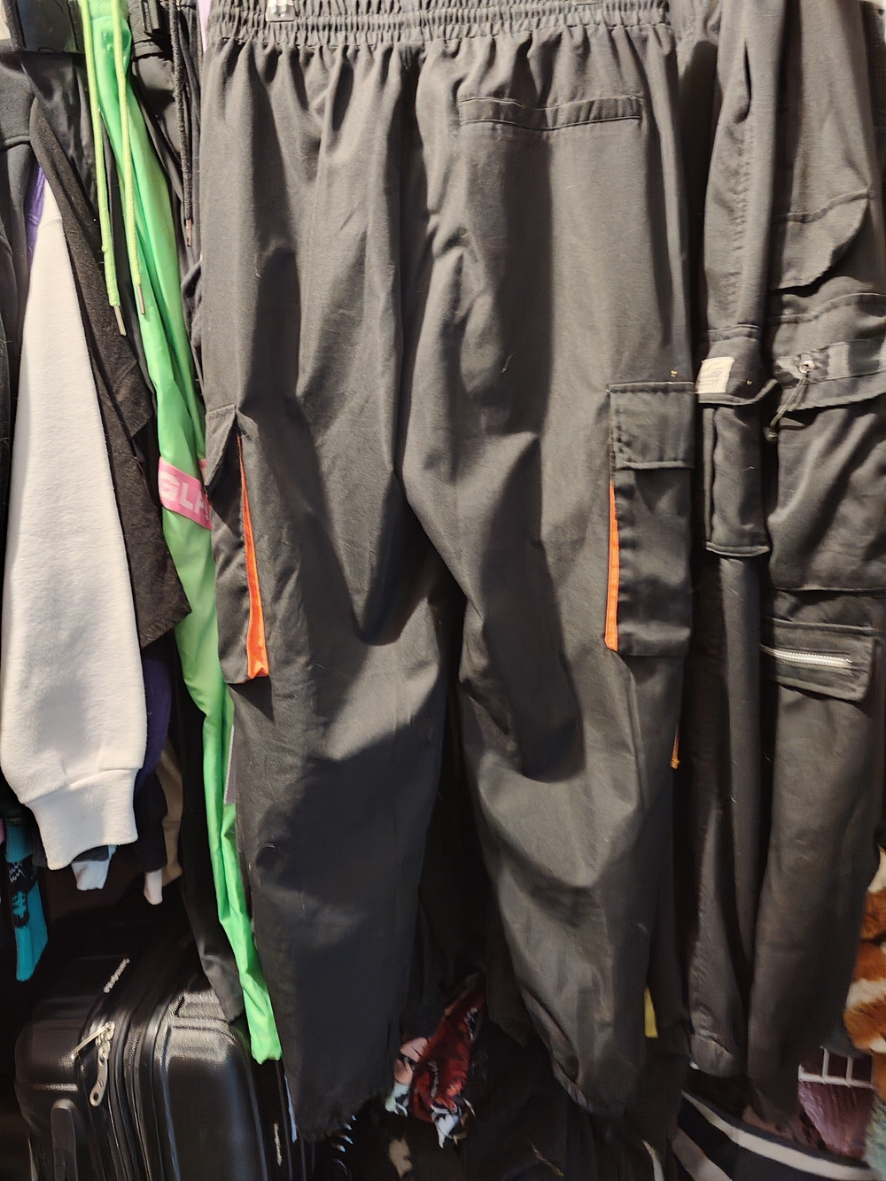 Black Cargo Jogger Pants with Orange Strap Detail - Picture 2 of 2